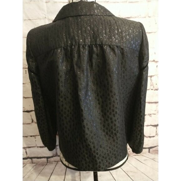 Anne Klein Womens Blazer size 6 Small black linen silk metallic cropped Holiday - Picture 5 of 10